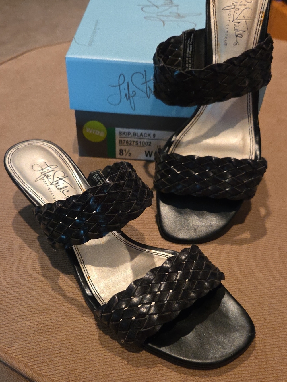Life Stride Black Braided Double-Strap Slide Sandals 8.5W